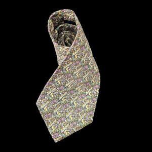 Marja Kurki Silk Tie Geometric Pattern Violet Aqua Tan Lime Green 4" W Vintage